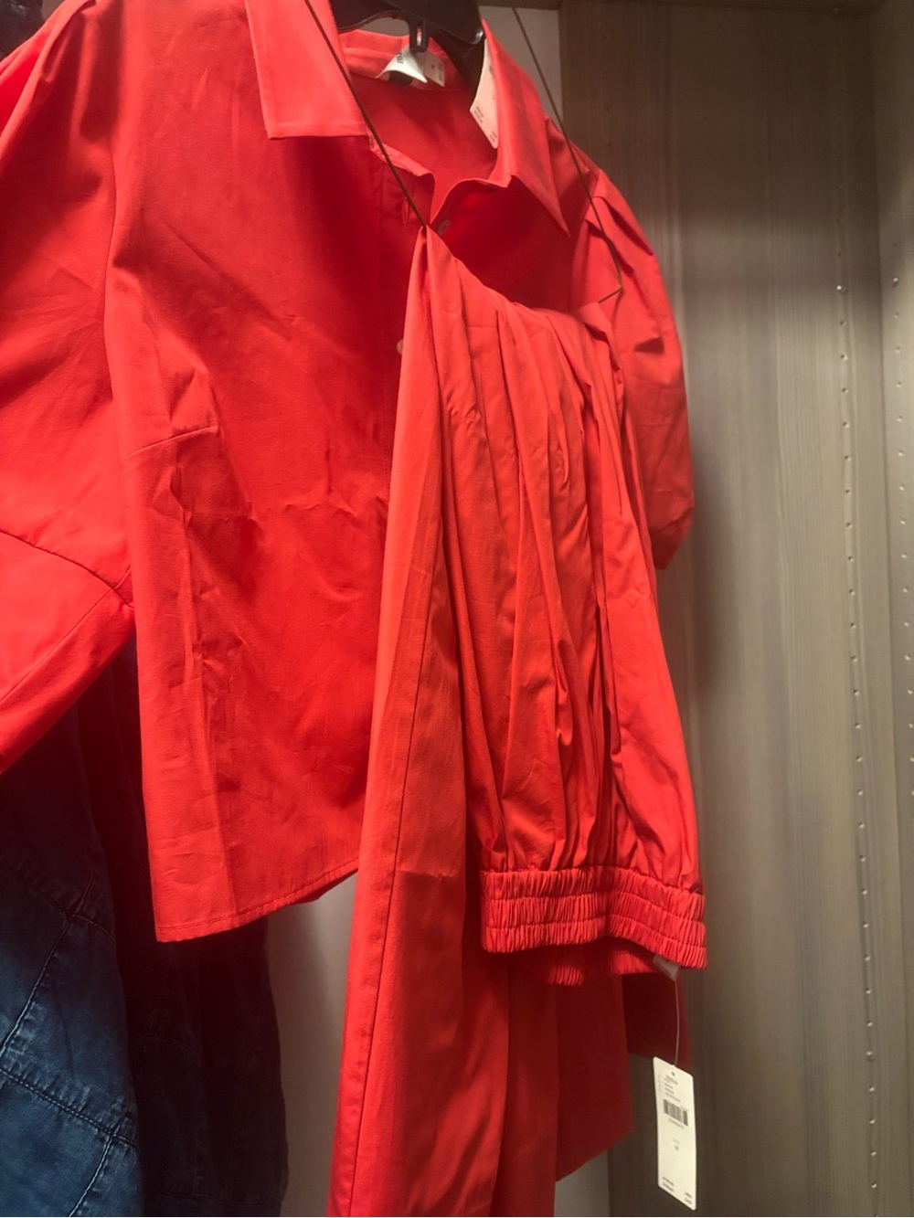 Maeve Vibrant Red Button-Down Shirt with Gathered Front Detail